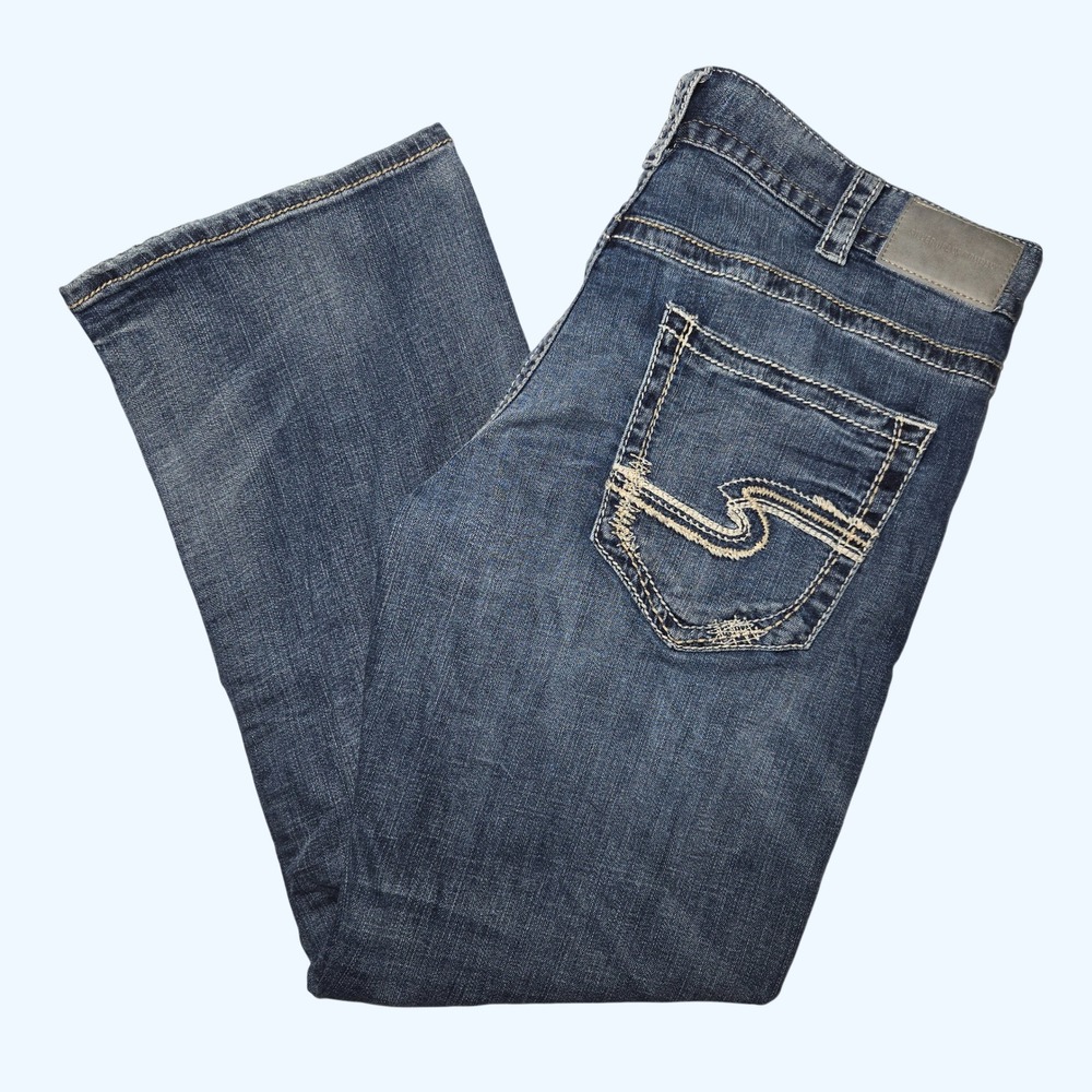 Silver Jeans Co Zac Relaxed Straight Fit Blue Jeans Mens 38x32 Western Cowboy